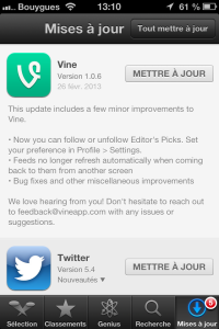 Ecran Iphone Vine version 1.0.6